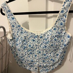 Cotton Candy Blue and White Floral Blouse